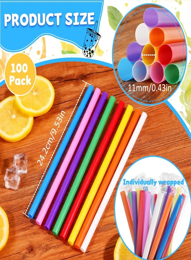 Haundry 100 Pcs Jumbo Smoothie Boba Straws, Colorful Disposable Plastic Straws, Wide-Mouthed Milkshake Straw, Individually Wrapped Straw for Bubble Tea & Thick Beverages, Parties(0.43" Wide X 9.53" Long) - Image 2